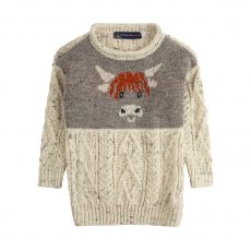J M Cooper Kid's Highland Cow Jumper Aran Nepp