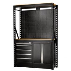 Draper Bunker Modular Storage Combo 2 Tier Racking With Hardwood Shelving, Pegboards & Floor Cabinet