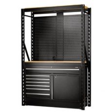 Draper Bunker Modular Storage Combo 2 Tier Racking With Hardwood Shelving, Pegboards & Floor Cabinet