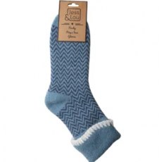 Jess & Lou Cosy Herringbone Sock Blue Cuff