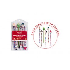 Christmas Pencils With Erasers 6 Pack