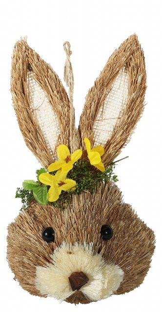 Apac Easter Hanging Rabbit Head With Yellow Flowers 21cm