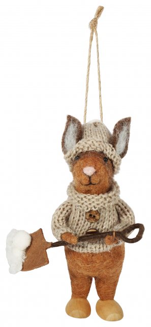Apac Hanging Felt Rabbit With Snow Shovel 15cm