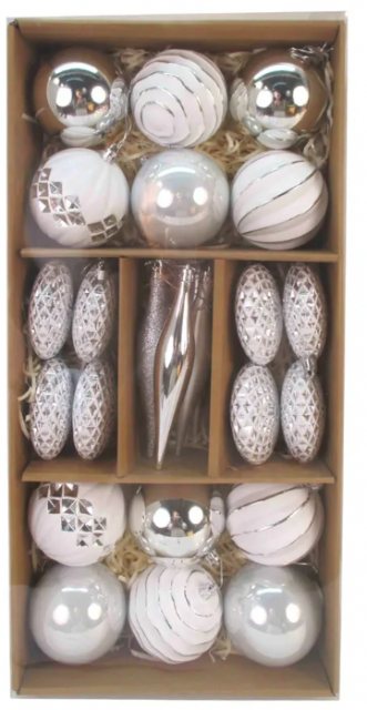 Apac Bauble Set White/Silver Assorted
