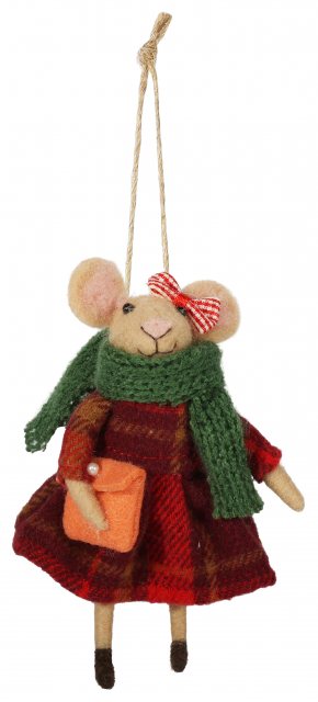 Apac Hanging Felt Mouse With Bow 13cm