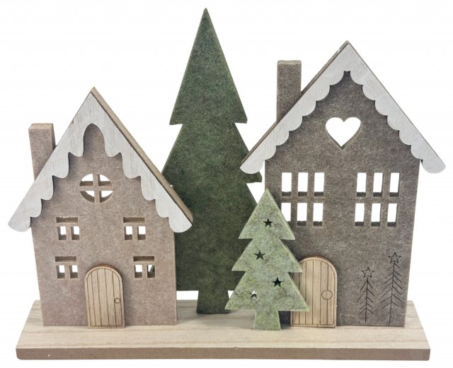 Apac Felt Houses & Trees With Wooden Stand 20.7cm