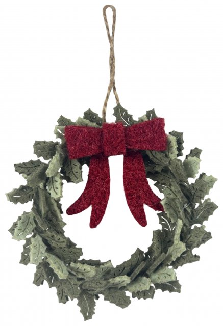 Apac Hanging Felt Red Bow Leaf Wreath 10cm