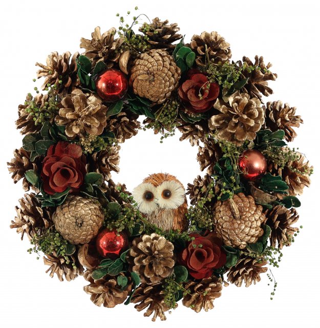 Apac Owl & Cones Wreath 36cm