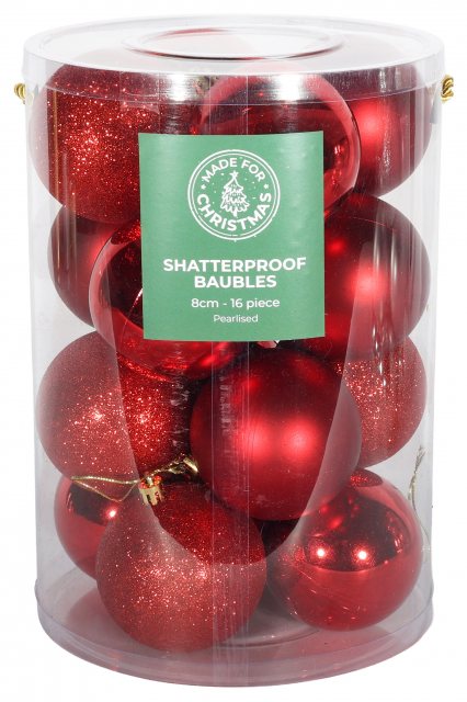 Apac Red Baubles 8cm 16 Pack