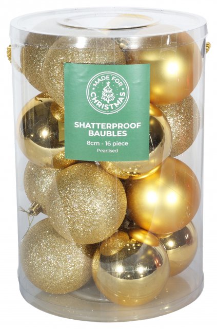 Apac Gold Baubles 8cm 16 Pack