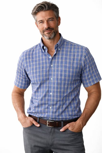 Carabou Carabou Short Sleeved Large Check Shirt Mid Blue