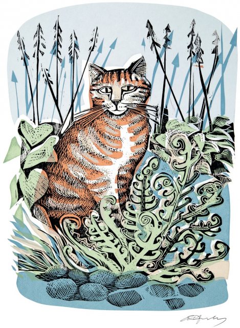 Angela Harding Ginger Cat & Fern Card