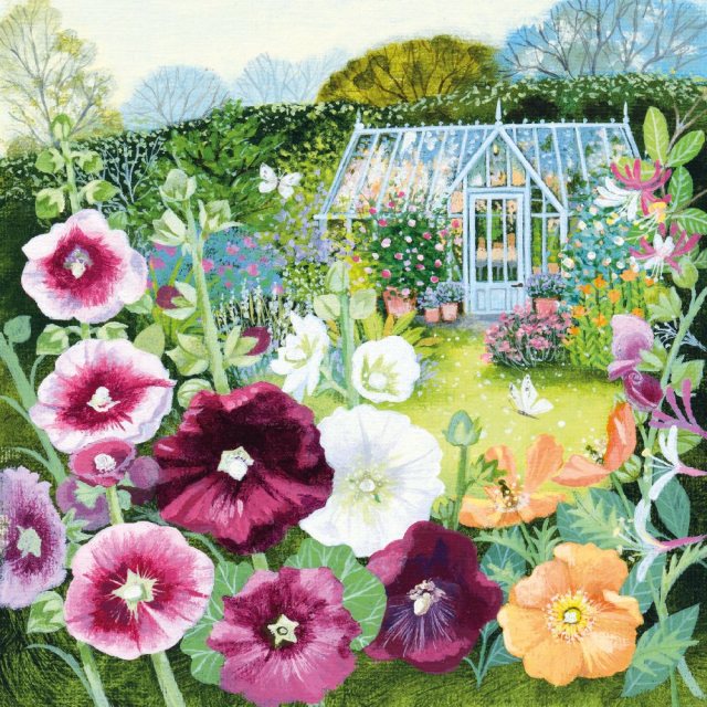 Coast & Country Greenhouse & Hollyhocks Card