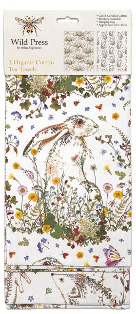 Wild Press Organic Cotton Tea Towel 2 Pack Hare & Hedgehogs