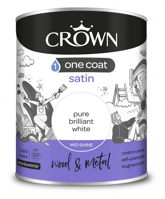 Crown Crown Satin Paint One Coat 750ml White