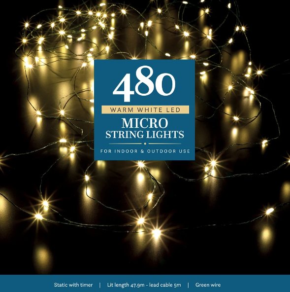Noma Micro String Lights Warm White With Green Cable