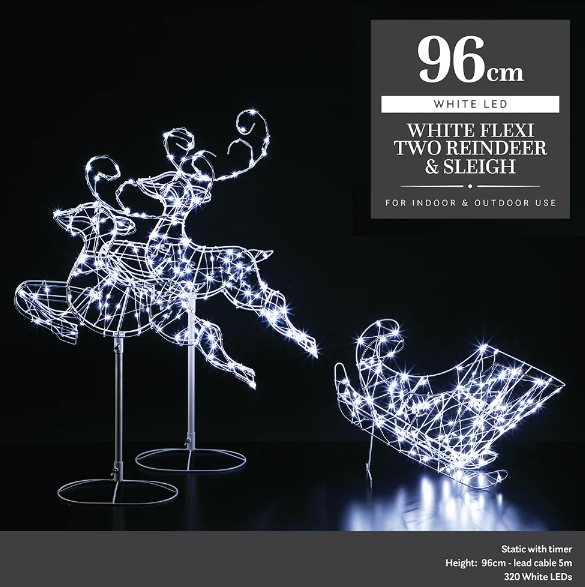 Noma Flexible Reindeers With Sleigh White 96cm
