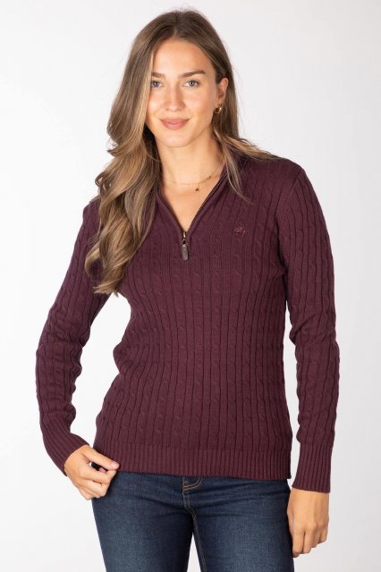 Rose Roofing Rydale Emma Cable 1/4 Zip Jumper Burgundy