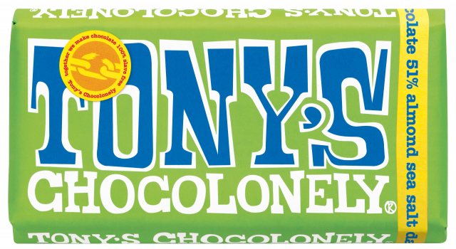 Tony's Chocoloney 51% Dark Chocolate Almond & Sea Salt Bar 180g
