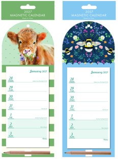 Cow & Bee Magnetic Calendar Week to View 2027 Assorted