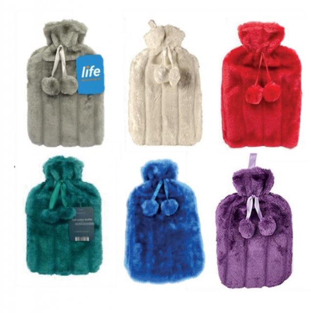 LIFE Life Healthcare Fur Pom Poms Hot Water Bottle Assorted