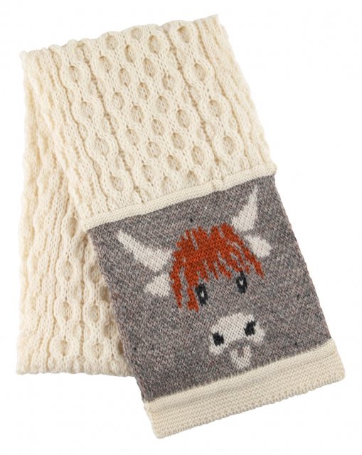 J M Cooper JM Cooper Highland Cow Scarf Ecru