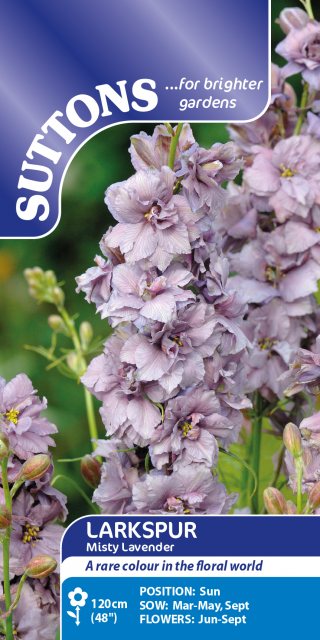 SUTTONS Suttons Larkspur Delphinium Consolida Misty Lavender Seeds