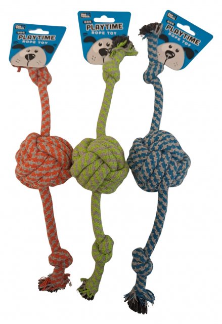 Pet Tough Playtime Mid Knot Ball Rope Dog Toy Assorted