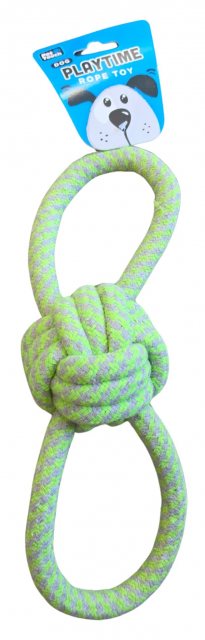 Pet Touch Playtime Rope Knot Ball With Handles Dog Toy Assorted