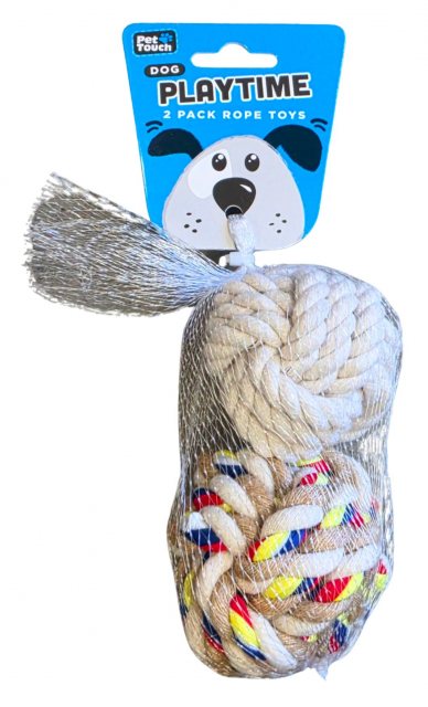 Pet Touch Playtime Braided Rope Balls 2 Pack Assorted