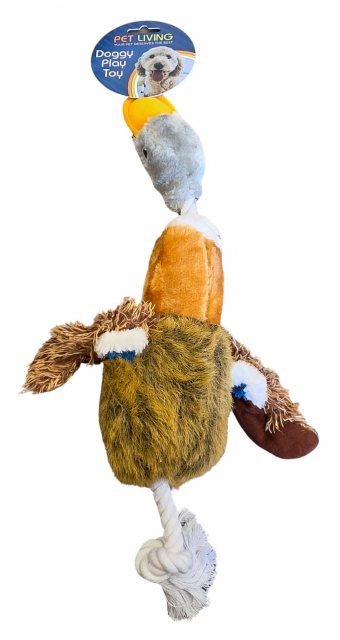 Pet Living Plush Flying Duck Rope & Squeak Dog Toy Assorted