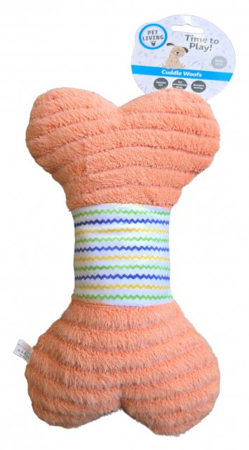 Pet Living Time To Play Plush Bone Squeak Dog Toy Assorted
