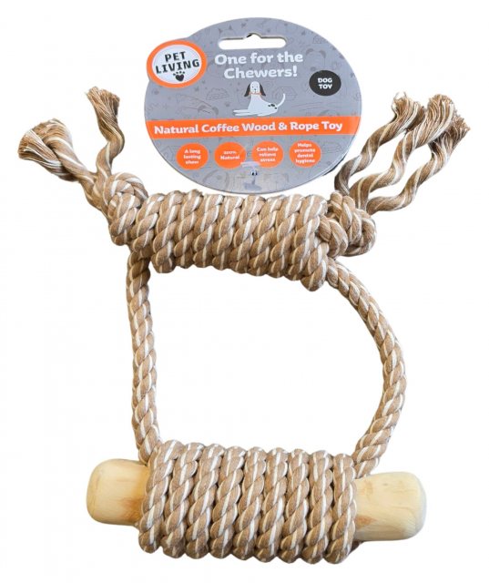 Pet Living Coffee Wood & Rope Dog Toy Assorted