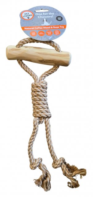 Pet Living Coffee Wood & Rope Dog Toy Assorted