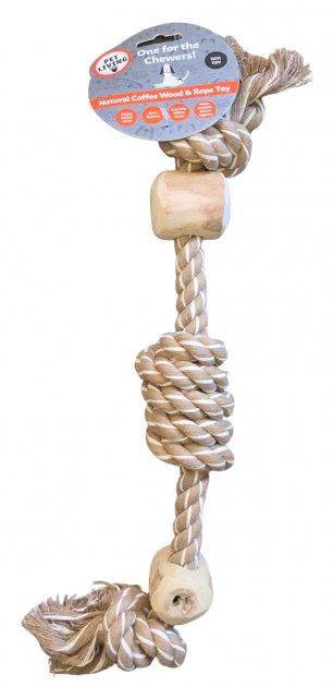 Pet Living Coffee Wood & Rope Dog Toy Assorted