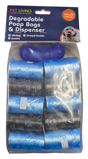 Pet Living Degradable Poop Bags & Dispenser 400 Pack Assorted