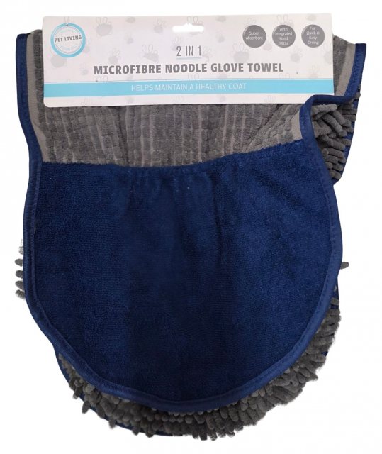 Pet Living 2 In 1 Microfibre Noodle Dog Glove Towel Assorted