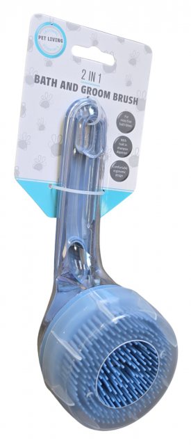 Pet Living 2 in 1 Bath & Groom Brush Assorted