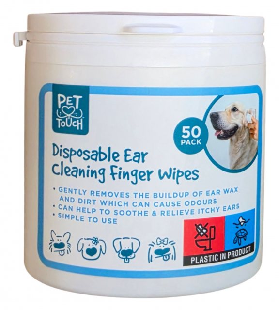 Pet Touch Disposable Ear Cleaning Finger Wipes 50 Pack