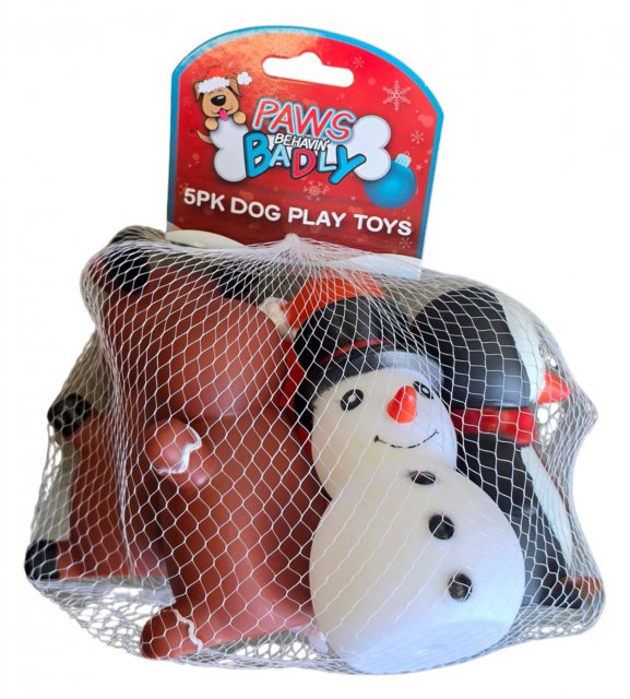 PAWSBEHA Paws Behaving Badly Christmas Squeaky Dog Toy 5 Pack