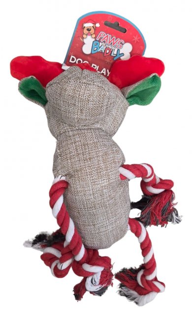 Paws Behaving Badly Christmas Plush Rope Character Dog Toy Assorted