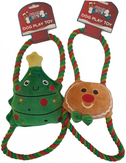 Paws Behaving Badly Christmas Plush Figure 8 Plush Dog Toy With Rope Assorted