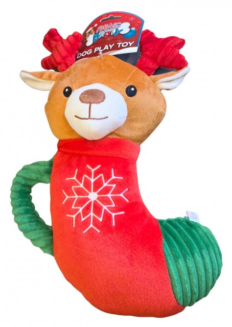 Paws Behaving Badly Christmas Plush Squeak Stocking Dog Toy Assorted