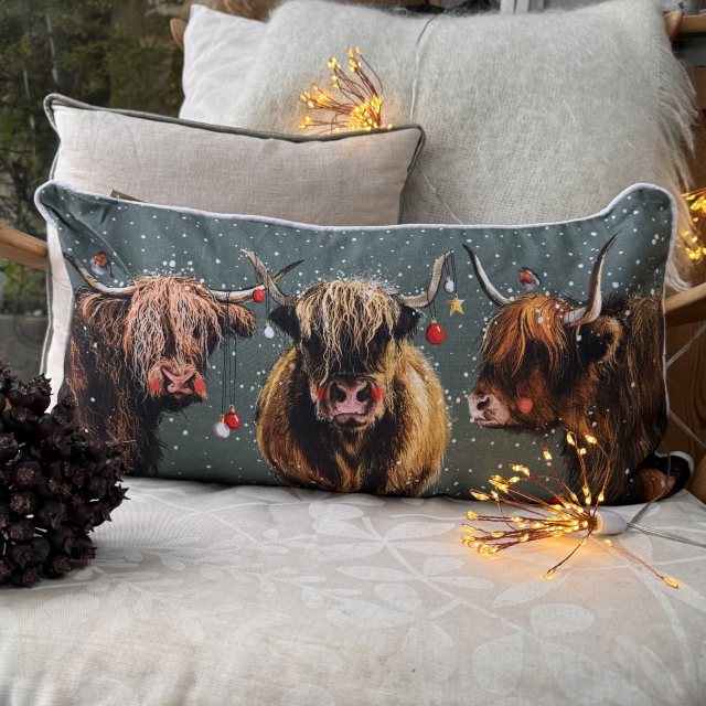 Alex Clark Christmas Highland Cow Cushion