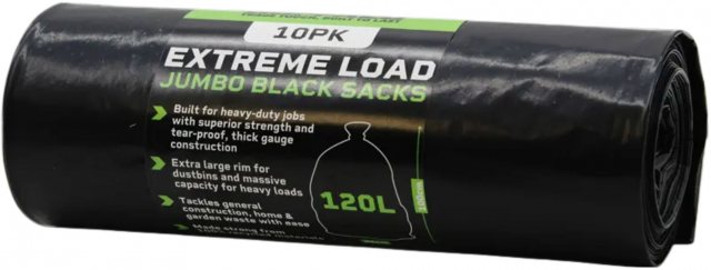 BUFFALO Buffalo Extreme Load Jumbo Black Sacks 120L 10 Pack