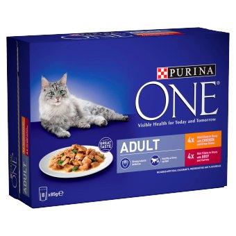 Purina Purina One Adult Cat Food Chicken & Beef 8x85g