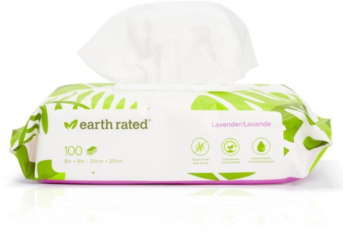 EARTHRAT 100 Compostable Grooming Wipes, Lavender
