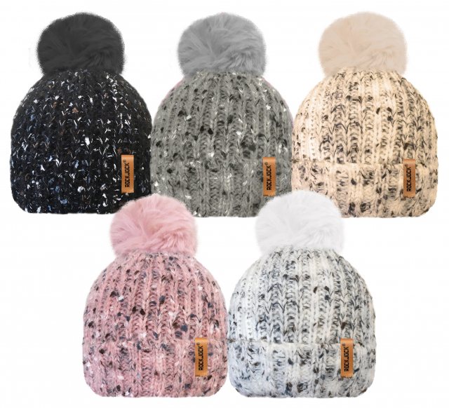Bartleby RockJock Sherpa Lined Speckle Bobble Hat Hats Mole Avon