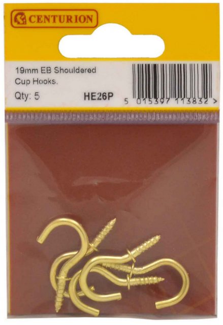 Centurion Brassed Shouldered Cup Hooks 5 Pack