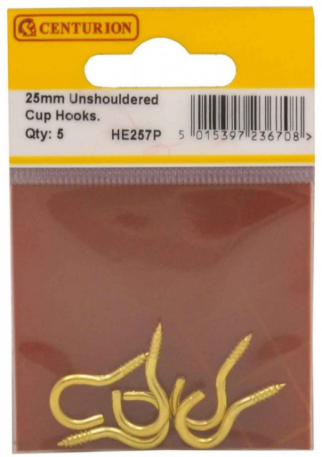 Centurion Unshouldered Cup Hook 25mm 5 Pack